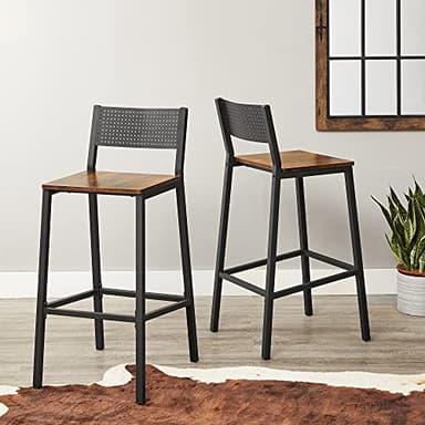 VASAGLE Bar Stools, Set of 2 Bar Chairs, Tall Bar Stools with Backrest, Industrial in Party Room, Rustic Brown and Black ULBC070B01 - Image 7