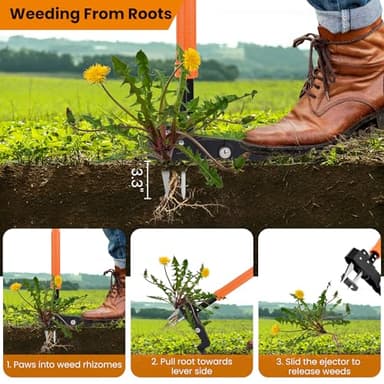 DOUBFIVSY Weed Puller Tool, 39"- 47" Heavy Duty Stand Up Weed Puller Adjustable Long Handle, 4-Claw Steel Head, Easy-Eject Mechanism Weed Remover Tool for Garden Lawn, Remove Weeds Without Bending - Image 5