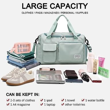 Small Gym Bag for Women, Waterproof Travel Duffle Bag Carry On Weekender Bag with Shoe Compartment & Wet Pocket, Gym Tote Bag for Travel, Workout, Sport - Image 6