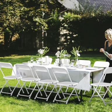 QUJEON Folding Chairs 10 Pack,White Plastic Folding Chairs for Indoor Outdoor,Portable Stackable Commercial Seat with Steel Frame 350lb.Capacity for Party Events Wedding Dining Picnic Office - Image 2