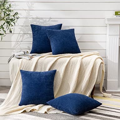 GAWAMAY Decorative Square Throw Pillow Covers 18"x18" Inch Set of 4, Super Soft Chenille Pillows Farmhouse Fall Pillowcase for Living Room Bedroom Sofa Couch Cushion Cover Navy Blue 45x45cm - Image 5