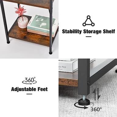 Asgolion Tall End Table with Charging Station, 3 Tier Narrow Tall Nightstand with Storage, Slim Side Table with USB Ports and Outlets for Bedroom, Living Room, Office, Rustic Brown and Black - Image 6