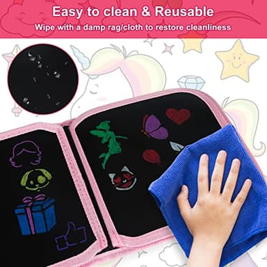 Qrytoi Erasable Book Doodle Set for Kids,Reusable Magic Drawing Book for Kids with 12 Watercolor Pens 14 Page Drawing,Road Trip Car Game Writing Painting Set for Boys and Girls (Pink Unicorn) - Image 4