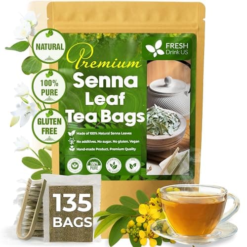 FreshDrinkUS, Premium 135 Senna Leaf Tea Bags for Constipation, Supports Your Cardiovascular System, 100% Natural & Pure. Loose Leaf Senna Herbal Tea, Made with Natural Material Tea Bags. Non GMO, No Sugar/ Caffeine/ Gluten, Vegan. - Image 1