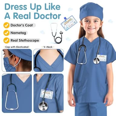 RioRand Doctor Costume for Kids,Toddler Nurse Scrubs with Accessories Christmas Dress Up Cosplay For Boys Girls 3-12 Years - Image 2
