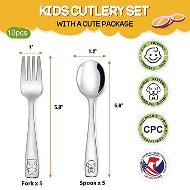 VITEVER 10-Piece Toddler Utensils, Kids Stainless Steel Silverware Set, Children Safe Forks and Spoons - Mirror Polished, Dishwasher Safe - Image 2