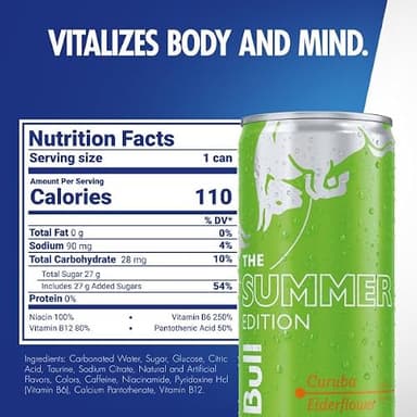 Red Bull Green Edition Energy Drink, Curuba Elderflower, with 80mg Caffeine plus Taurine & B Vitamins, 8.4 Fl Oz, Pack of 24 Cans - Image 4