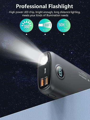 Portable Charger, 30000mAh QC4.0 PD3.0 30W USB C Fast Charging, Power Bank with 3W Flashlight and Led Display, External Battery Pack Travel Essentials for iPhone 17 16, Galaxy, LG, Tablet, and More - Image 5