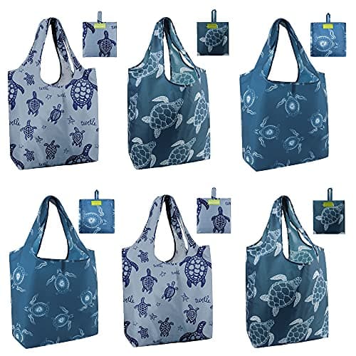 BeeGreen Sea Turtle Reusable Grocery Bags Large Tote Bag With Handles, Bulk Gift Foldable Shopping Bags for Women 6 Pack, Cute Cloth Bag, Heavy Duty, Washable For Beach, Holiday, Travel And Groceries​ - Image 1