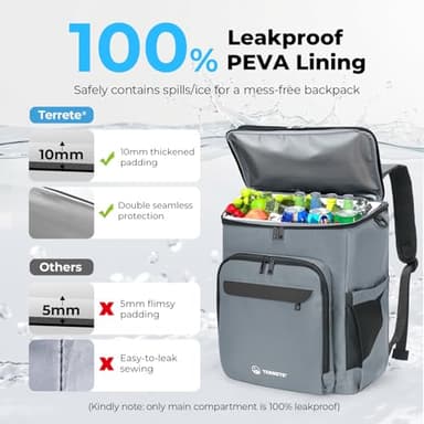 Terrete Cooler Backpack, 30 Cans Backpack Coolers Insulated Leak Proof, Large Double Deck Cooler Backpack for Travel, Camping, Picnic - Grey - Image 2