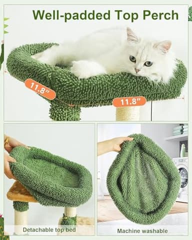 HOOPET 32IN Cactus Cat Tree for Indoor Cats - Multi-Level Cat Tower with Hammock, Condo, Scratching Posts, Self-Grooming Brush & Play Ball - Space-Saving Cat Furniture for Small Apartments - Image 4