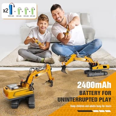 Remote Control Excavator Construction Toys for Boys, 2×1200mAh RC Construction Truck with Metal Shovel & Light, 11CH Excavator Toys for Boys 3-5 4-7 8-12 Year Old Kids Christmas Birthday Gift,120+Mins - Image 3