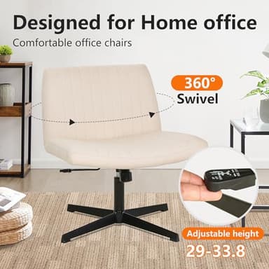 FDW Criss Cross Chair Armless Cross Legged Office Desk Chair Adjustable Swivel Ergonomic Desk Chair No Wheels U Shaped Backrest with Wide Seat Native Sponge Computer Task Vanity Chair for Home Office - Image 4