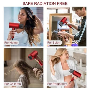 Slopehill Professional Ionic Hair Dryer, Powerful 1800W Fast Drying Low Noise Blow Dryer with 2 Concentrator Nozzle 1 Diffuser Attachments for Home Salon Travel (Agate Red) - Image 7