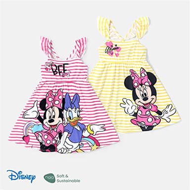 Disney Minnie Mouse&Daisy Duck Toddler Girl Dress Red Stripe Character Print Ruffle Sleeve Crossback Strap Sundress Birthday Summer Outfits 2T - Image 7