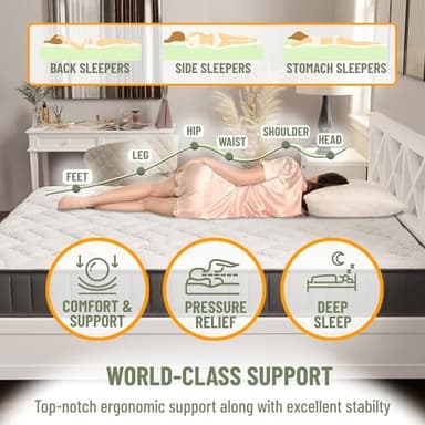 Ottomanson 9" Hybrid Twin Mattress - Rock Hard Feel - Made in USA - Individually Pocketed Coils & CertiPUR-US Foam - Fiberglass-Free - Bed in a Box - Image 3