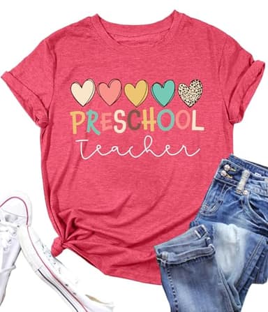Preschool Teacher Shirts: Women Kindergarten Teachers T-Shirt Teacher Graphic Tees Tops Teacher Life Shirt(Pink, Large) - Image 1