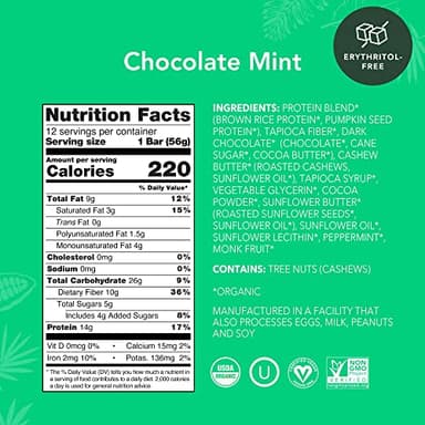 ALOHA Organic Plant Based Protein Bars, Chocolate Mint, 1.98 Oz (Pack of 12) - Image 2