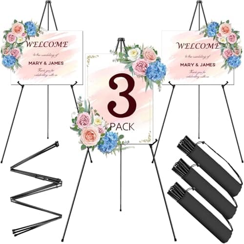 AROIC 63" Easel Stand for Display, 3 Pack Portable Foldable Metal Easel, Easels for Signs Wedding Logos,Arts, Painting,Adjustable Floor Easels with 3 Storage Bag - Image 1