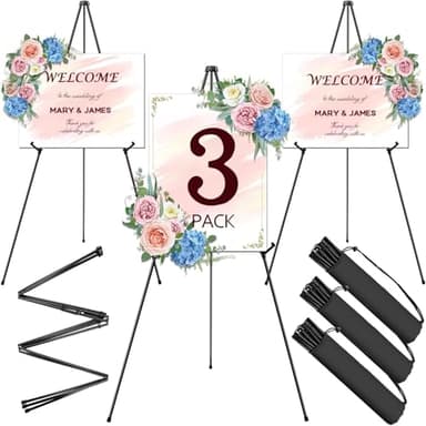 AROIC 63" Easel Stand for Display, 3 Pack Portable Foldable Metal Easel, Easels for Signs Wedding Logos,Arts, Painting,Adjustable Floor Easels with 3 Storage Bag - Image 1