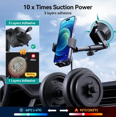 DOLYOFG Car Phone Holder Mount, [Military-Grade Suction & Super Sturdy Base] 3 in 1 Universal Phone Mount for Car Dashboard Windshield Air Vent Car Mount for iPhone Android Smartphone - Image 2