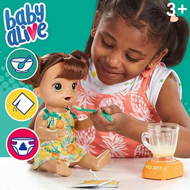 Baby Alive Magical Mixer Baby Doll Tropical Treat with Blender Accessories, Drinks, Wets, Eats, Brown Hair Toy for Kids Ages 3 and Up - Image 2