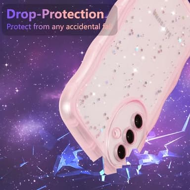 ZTOFERA for Samsung Galaxy A16 4G/5G Case 6.7",Cute Curly Wave Case with Star Glitter,Clear Shiny Bling Soft TPU Shockproof Phone Protective Cover for Women Girls-Pink - Image 4