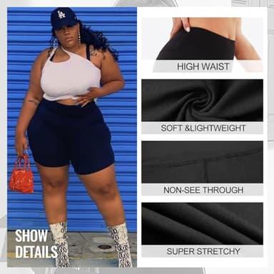 TNNZEET 2 Pack Plus Size Biker Shorts for Women - 8" Black High Waisted Tummy Control Spandex Workout Shorts (XL-4XL) - Image 3