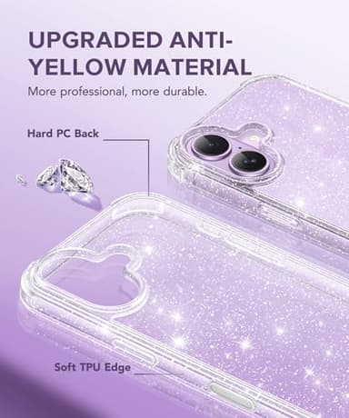 BERFY for iPhone 17 Case for Women, Clear Glitter Shockproof Protective Case, Anti-Yellowing, with Screen Protector & Camera Lens Protector 6.3", Sparkle Clear - Image 3