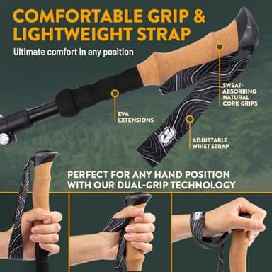 Hiker Hunger Folding Walking Stick, Folding Trekking Poles, Hiking Sticks Foldable Hiking Poles for Men Walking Sticks for Seniors Trekking Poles for Hiking Collapsible Walking Sticks (Gray, Small) - Image 5