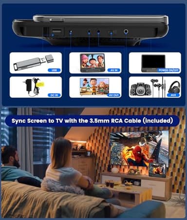 WONNIE 12" Dual Car DVD Players Portable DVD Players for Car Headrest Play a Same or Two Different Movies with 5-Hour Rechargeable Battery, Mounting Brackets, All Region, Support USB/Sync TV - Image 6