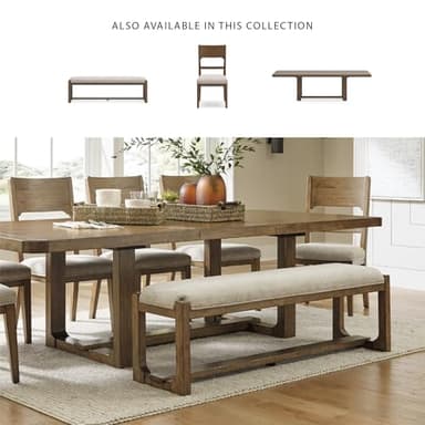 Signature Design by Ashley Cabalynn Farmhouse Upholstered 63" Dining Bench, Beige & Light Brown - Image 6