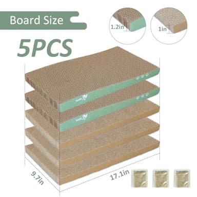 MECOOL Cat Scratching Board，5PC Cat Scratch Pad with Box，Reversible Corrugated Cat Scratcher Cardboard and Lounge Bed for Indoor Cats, Catnip - Image 2