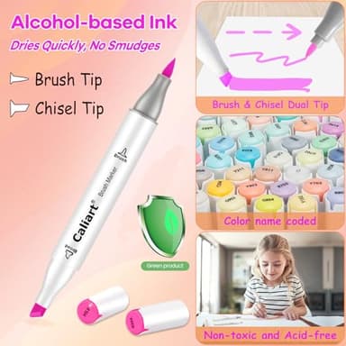 Caliart Markers Brush & Chisel, 101 Colors Alcohol Markers for Adult Coloring Book, Dual Tip Art Pen Set for Artist Illustration Sketch Drawing Gift - Image 2
