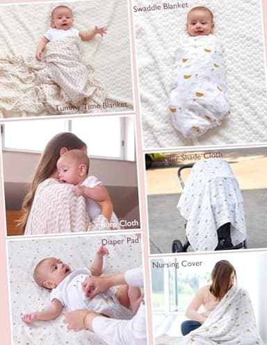 Momcozy Muslin Swaddle Blankets, Ultra Soft Neutral Baby Essentials Must Haves Registry Search, Breathable Large 47'' x 47'' Newborn Boys Girls Swaddle Receiving Blanket, Stellar Orbit - Image 7