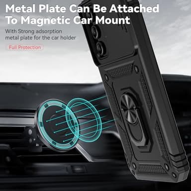 for Samsung Galaxy A15 5G Case with Slide Camera Cover HD Screen Protector [Military Grade 16ft. Drop Tested] Magnetic Ring Holder Kickstand Protective Phone Case for Galaxy A15 5G 2024, Black - Image 2