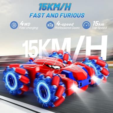 Beiqiden Spider Remote Control Car for Boys 4-6,360° Rotating Double-Sided Rechargeable RC Stunt Cars with Cool Headlights,2.4Ghz 4WD Off-Road Racing Cars for Kids Age 4 5 6 7 8 9 10 11 12 (Red1) - Image 4