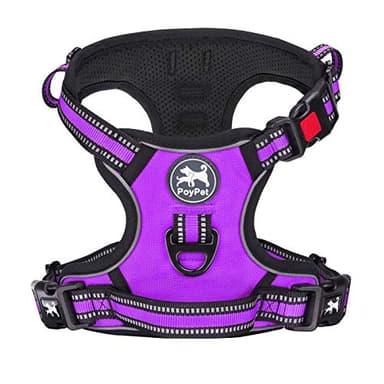 PoyPet No Pull Dog Harness, [Release on Neck] Reflective Adjustable No Choke Pet Vest with Front & Back 2 Leash Attachments, Soft Control Training Handle for Small Medium Large Dogs(Purple,S) - Image 1