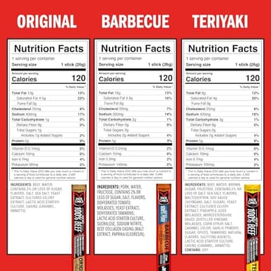Jack Link's Meat Sticks Variety Pack, Original, Teriyaki, and Barbecue Pork - Protein Snack, Meat Snack Sticks Made with 100% Beef or Pork, Keto Friendly - 0.92 Oz. (20 Count) - Image 2