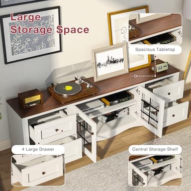 oneinmil 70" Modern TV Stands for for Living Room, Wood Entertainment Center with 4 Large Drawers, TV Console with Glass Door Storage Cabinet, TV Stand for TVs up to 75", White - Image 6