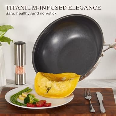 KITEXPERT Non Stick Wok Pan with Lid,12" Titanium Ceramic Pan Nonstick Stainless Steel Stir-fry Pans, PFAS PFOA & PTFE Free, Quick-Cool Handle, Dishwasher & Oven Safe, Compatible with All Cooktops - Image 6