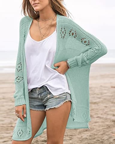 Misassy Womens Open Front Knit Sheer Cardigans Summer Boho Lightweight Long Sleeve Kimono Long Sweater - Image 2