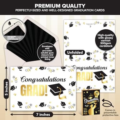 Decorably 36 Pack Gold Foiled 5x7in Bulk Graduation Cards Bulk with Envelopes and Stickers, 9 Elegant Designs Graduation Cards Pack with Printed Message Inside - Image 3