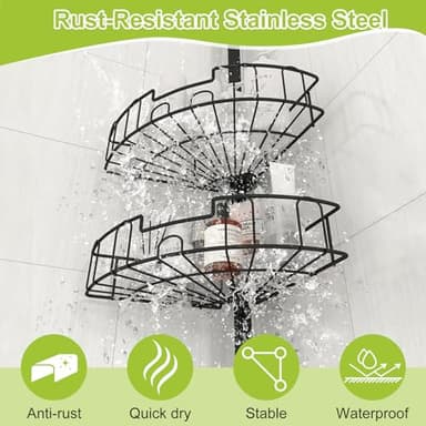 Shower Caddy Tension Pole, Rustproof Corner Shower Caddy Bathroom Organizer 4 Tier Adjustable Shelves for Inside Shower Bathtub Shampoo Accessories Storage Rack, Floor to Ceiling Standing Bath Rack - Image 4