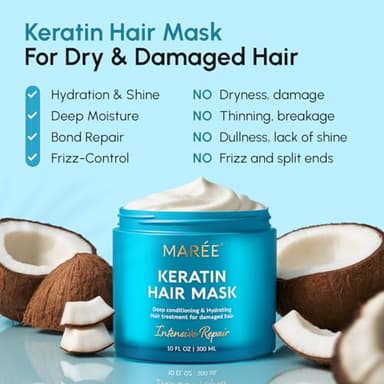 MAREE Deep Conditioning Hair Mask for Damaged Hair Treatment - Keratin Hair Care for Hydrating Growth Repair Moisturizing - Dry Curly Color Refreshing - Tratamiento Mascarilla Para el Cabello Seco - Image 3