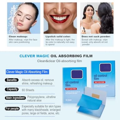 1 Pack Oil Blotting Sheets for Face (60 Sheets) - Oil Absorbing Blotting Papers for Oily Skin, Makeup-Friendly & Portable Oil Wipes - Image 4