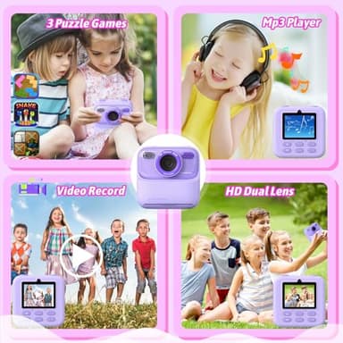 Kids Instant Digital Cameras for Boys and Girls, 1080P HD Dual-Lens Selfie Digital Camera with Print Paper & 32G Card, Christmas Birthday Gifts Toys for Toddler and Teenagers Age 3-16 Years Old - Image 3