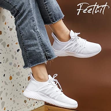 Feethit Womens Slip On Running Shoes Non Slip Walking Shoes Lightweight Gym Workout Shoes Breathable Fashion Sneakers All White Size 7.5 - Image 6