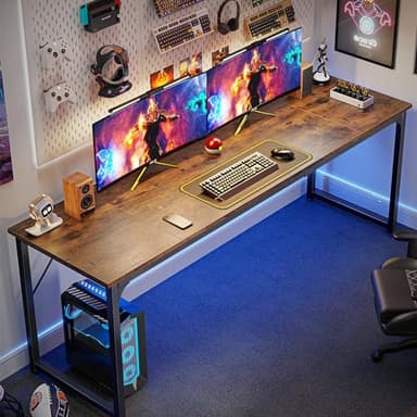 Huuger Computer Desk, 80 Inch Office Desk, Gaming Desk with Storage, Writing Desk Work Desk for Home Office, Study, Long Simple Desk, Large Legroom, Metal Frame, Rustic Brown - Image 4