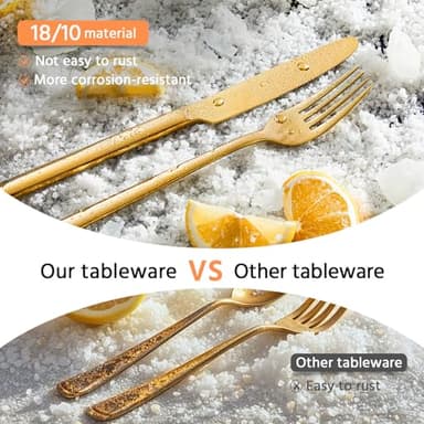 KINGSTONE Gold Silverware Set, 20 Piece Flatware Cutlery Set for 4, 18/10 Stainless Steel Silverware Mirror Polished Dishwasher Safe for Home, Restaurant, Wedding, Party(Gold, 20 pieces for 4) - Image 8